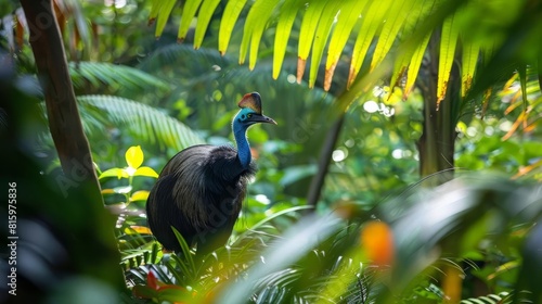 lush vibrant cassowary habitat featuring dense tropical foliage capturing the natural beauty of this exotic birds environment photo