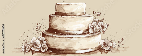 Wedding delicious cake hand drawn sketch. vector simple illustration