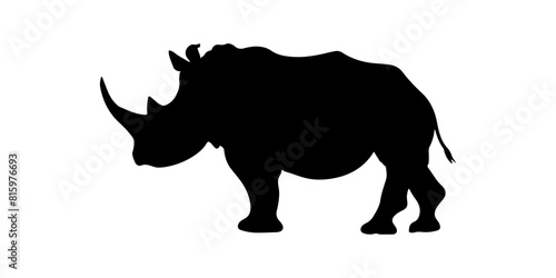 Vector silhouette of a rhino isolated on white background. Full editable eps file available. safari animal silhouette in black color