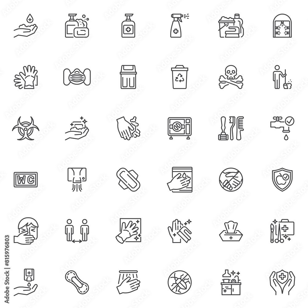 Sanitation related line icons set Sanitation related line icons set