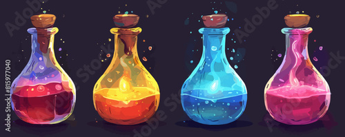 Cartoon elixir for strength mana and stamina. vector simple illustration