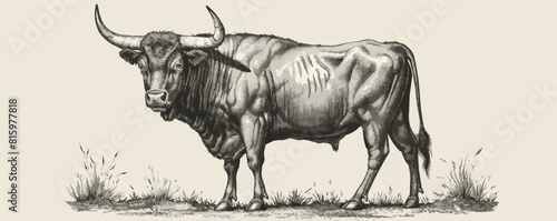 bull Engraving style. Simple pencil drawing vector