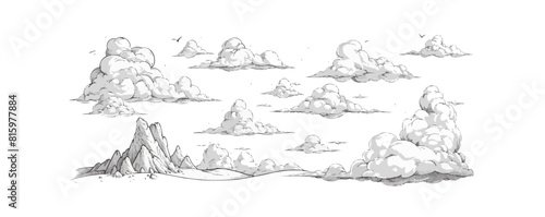Big city silhouette hand drawn engraving style sketch. vector simple illustration