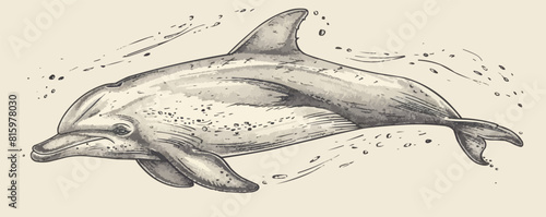 Cute dolphin sketch hand drawn engraving style Vector