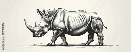 rhinoceros Engraving style. Simple pencil drawing. vector simple illustration photo