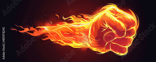 Flaming red fiery fist emblem. vector simple illustration