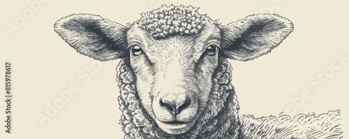 sheep Engraving style. Simple pencil drawing. vector simple illustration