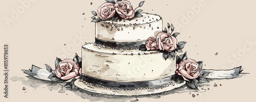 Birthday cake wedding sketch hand drawn. vector simple illustration