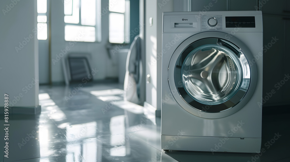 Washing machine in a gray modern laundry room : Generative AI Washing machine in a gray modern laundry room : Generative AI