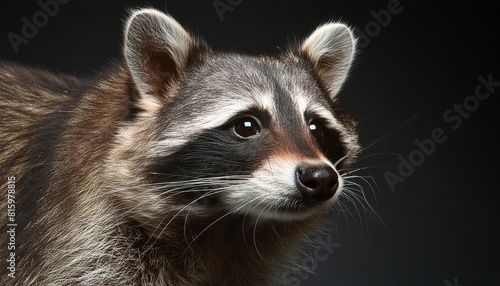 Raccoon close up head on black background © Marko