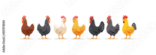 Chicken set flat cartoon isolated on white background. Vector illustration