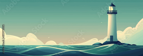 Underwater lighthouse or beacon house building. vector simple illustration
