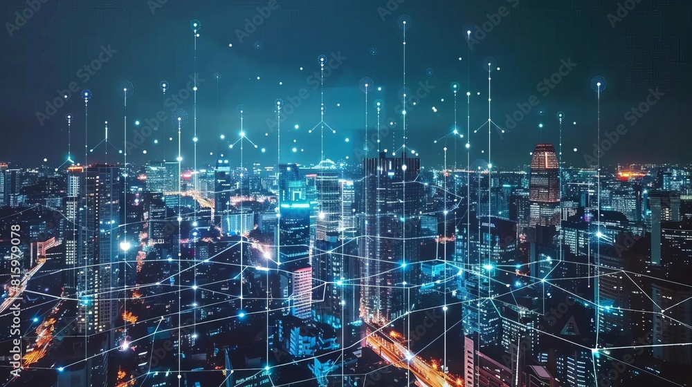 Obraz premium futuristic machine learning technology connecting neural network in smart city ai data sharing concept