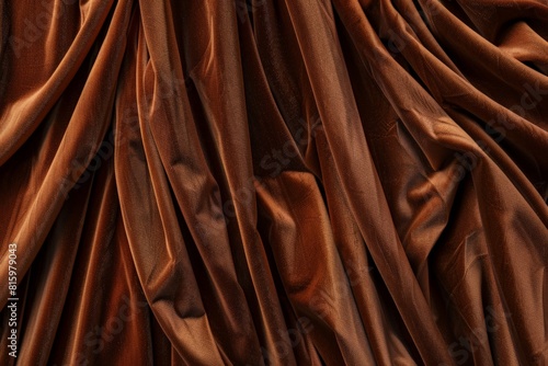 Close-up of brown velvet fabric with pleats.