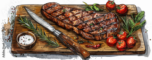 Steak bbq drawing. Meat hand drawn. vector simple illustration