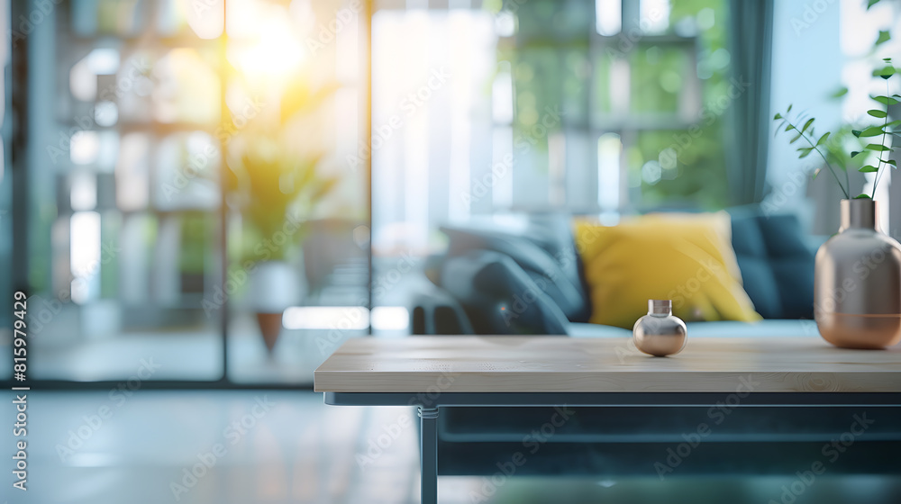 Blurred view of modern living room with sofa and soft bench room interior with couch armchair and coffee table or shelving units stylish living room comfortable workplace near big win : Generative AI Blurred view of modern living room with sofa and soft bench room interior with couch armchair and coffee table or shelving units stylish living room comfortable workplace near big win : Generative AI