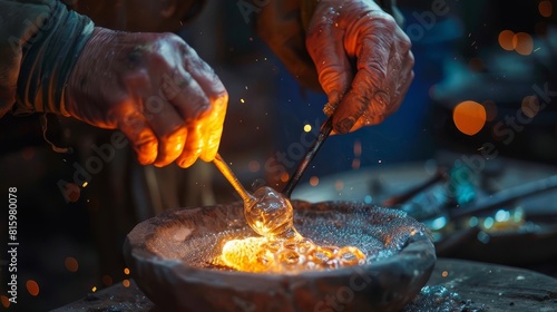 glassmakers skilled hands shaping molten glass ancient craft mastery oil painting