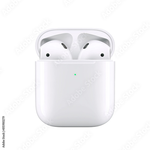 Open AirPods with charging case mockup cutout  isolated on PNG transparent