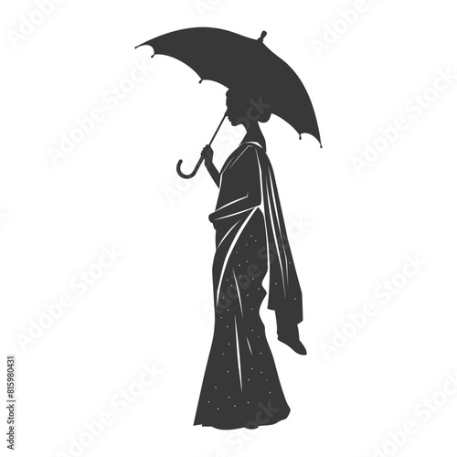 Silhouette independent indian women wearing Saree with umbrella black color only