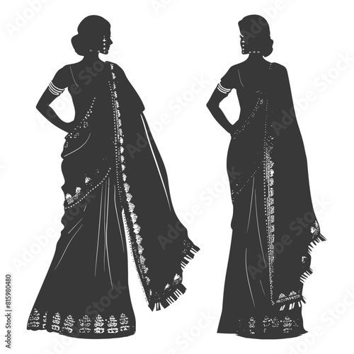 Silhouette independent indian women wearing Saree black color only