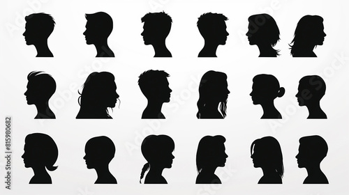 Silhouette heads and profile faces featuring a set of man and woman heads in black outline photo vector design. Anonymous faces and portrait symbols perfect for artistic profiles and minimalist