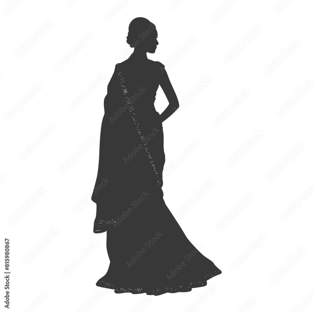 Silhouette independent indian women wearing Saree black color only Silhouette independent indian women wearing Saree black color only