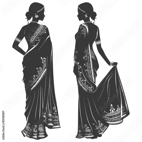 Silhouette independent indian women wearing Saree black color only