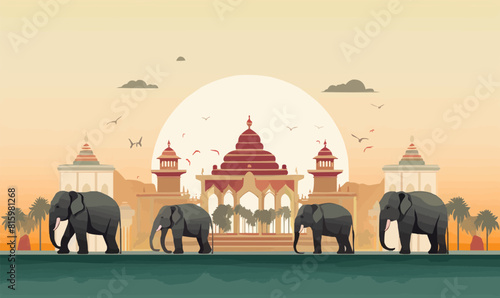 Elephants Temples vector flat minimalistic isolated vector style illustration