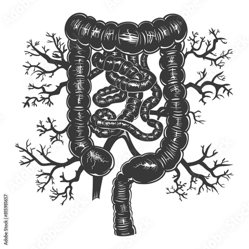 Silhouette human large intestine black color only