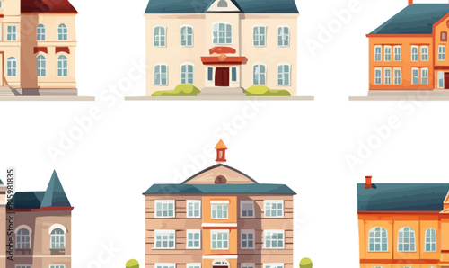 school building set vector flat minimalistic isolated illustration