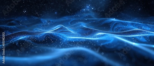 3D illustration of abstract blue digital wave with particles and bokeh lights. Abstract fluid wallpaper for desktop © zenith
