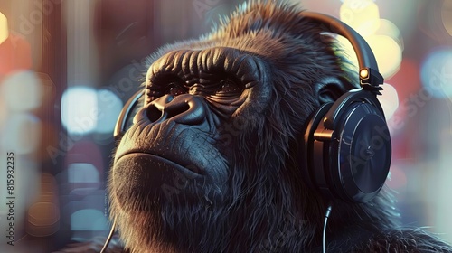 grooving gorilla headphoneclad primate jams to the beat 3d illustration