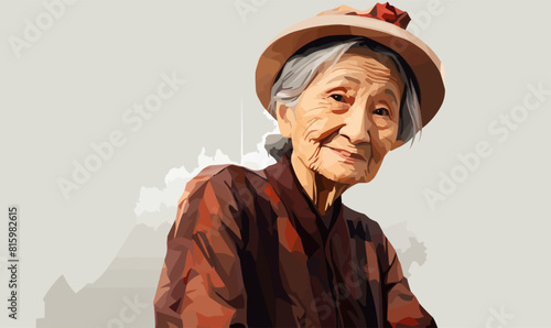 old asian woman isolated vector style with transparent background illustration