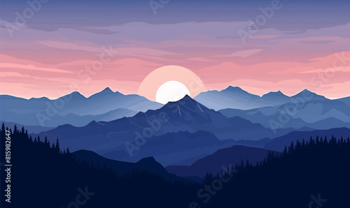 Serene Mountain Landscape vector simple 3d smooth isolated illustration