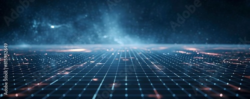 Futuristic metallic grid backdrop with glowing lights and dynamic energy for tech gadgets and digital concepts photo