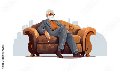 Old man sitting on sofa isolated vector transparent background