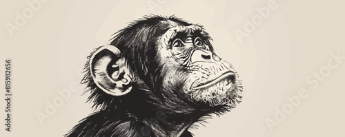 Monkey portrait sketch hand drawn engraving style. vector simple illustration