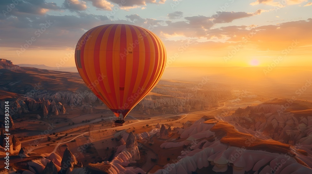 Obraz premium Enchanting Hot Air Balloon Ride over Cappadocia s Whimsical Fairy Chimneys at Stunning Sunrise