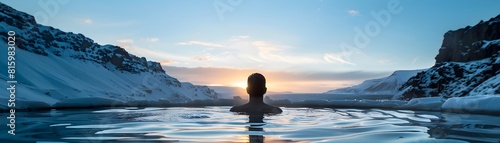 Soaking in a Geothermal Hot Spring Amidst the Snowy Landscape of Iceland Offering a Serene and Rejuvenating Adventure Travel Experience