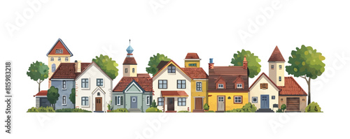 Cartoon small town houses, minimalism city buildings. Isolated on a white background. vector simple illustratio