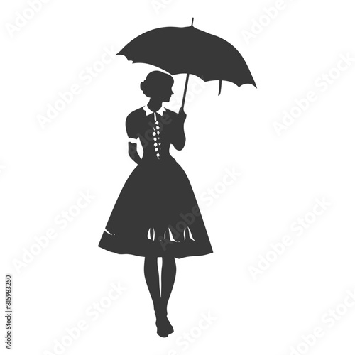 Silhouette independent germany women wearing dirndl with umbrella black color only