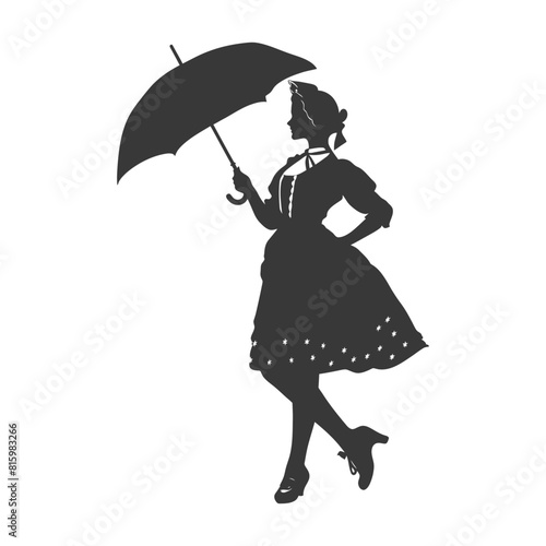 Silhouette independent germany women wearing dirndl with umbrella black color only