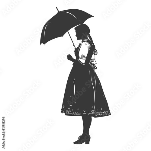 Silhouette independent germany women wearing dirndl with umbrella black color only