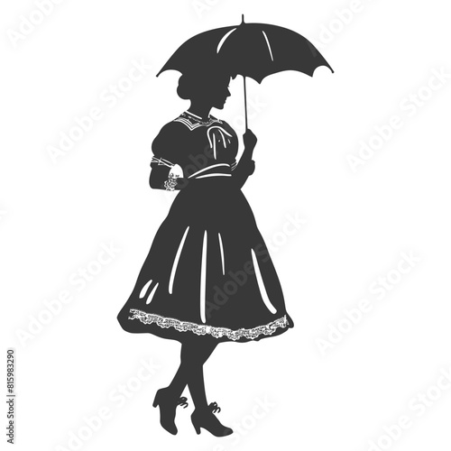 Silhouette independent germany women wearing dirndl with umbrella black color only