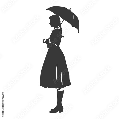 Silhouette independent germany women wearing dirndl with umbrella black color only