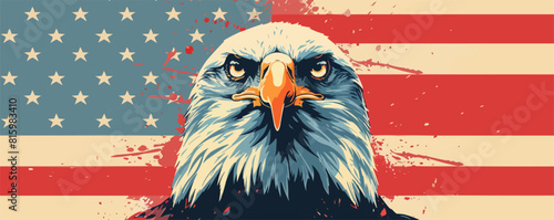 Bald Eagle with United States flag vector flat simple