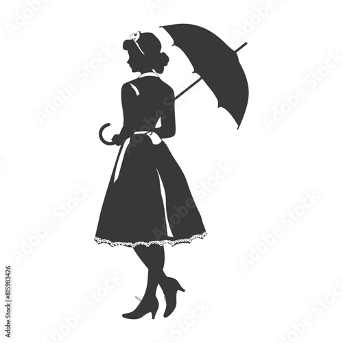 Silhouette independent germany women wearing dirndl with umbrella black color only