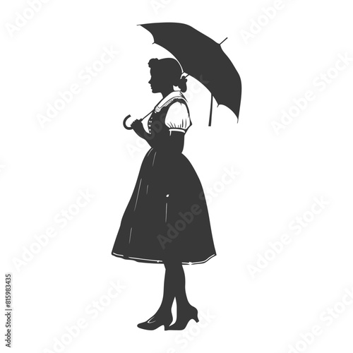 Silhouette independent germany women wearing dirndl with umbrella black color only