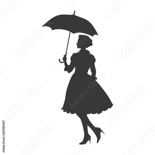 Silhouette independent germany women wearing dirndl with umbrella black color only