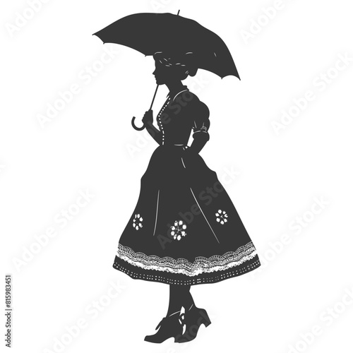 Silhouette independent germany women wearing dirndl with umbrella black color only